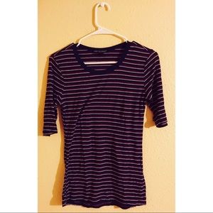 Dark blue, red, and white striped sleeved top